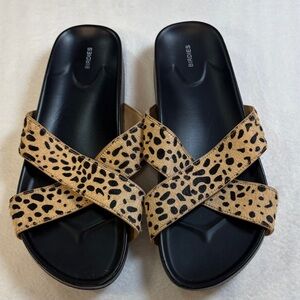 Birdies Tan and Black Leopard Print Sandals